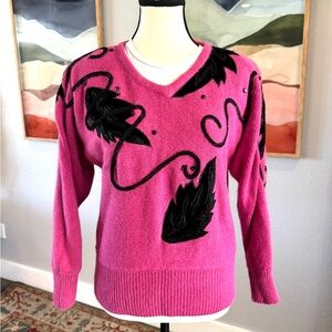 IB Diffusion Pink Sweater with Black Leaf Design